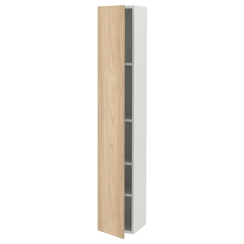 IKEA ENHET ЕНХЕТ, висока шафа 4 полички/дверцята, білий/під дуб, 30x32x180 см 793.224.89 фото №1