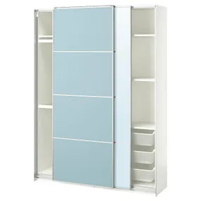 IKEA PAX ПАКС / MEHAMN/AULI МЕХАМН/АУЛИ, гардероб с раздвижными дверьми, белый 2стр/светло-голубое зеркало, 150x44x201 см 395.517.03 фото