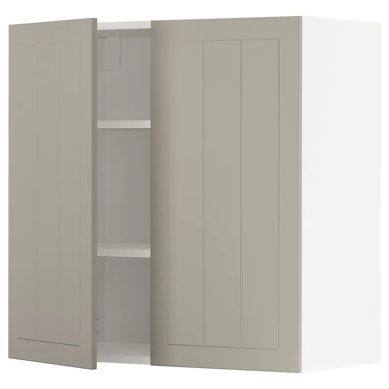 IKEA METOD МЕТОД, навісна шафа з полицями / 2 дверцят, білий / стенсундський бежевий, 80x80 см 594.543.53 фото №1