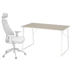 IKEA HUVUDSPELARE ХУВУДСПЕЛАРЕ / MATCHSPEL МАТЧСПЕЛ, геймерский стол и стул, бежевый / светло-серый 295.373.88 фото