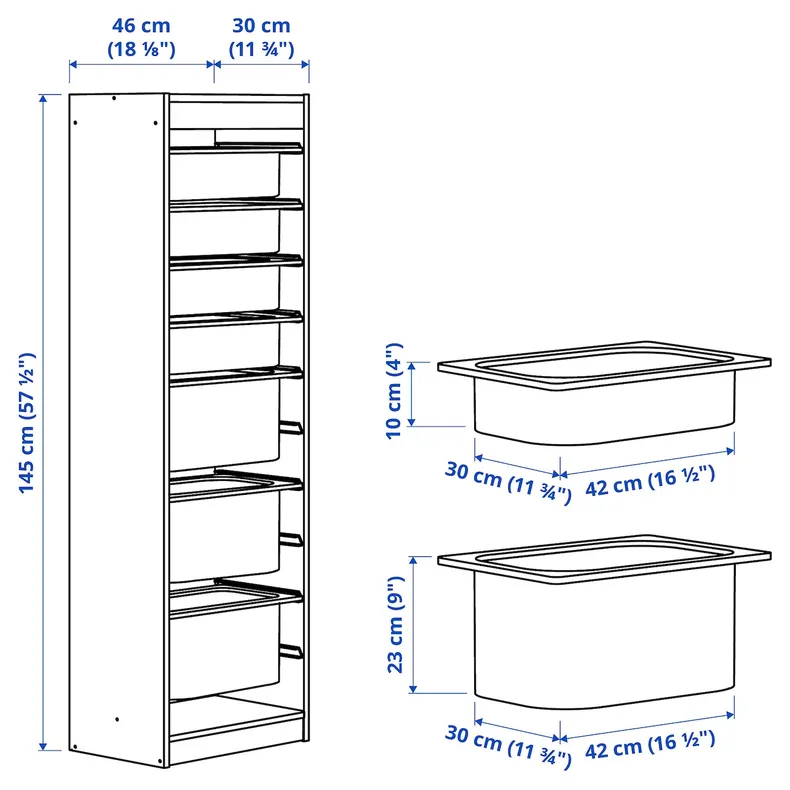 IKEA TROFAST, стеллаж для мусорных контейнеров, белый/белый, 46x30x145 см 395.754.45 фото №5