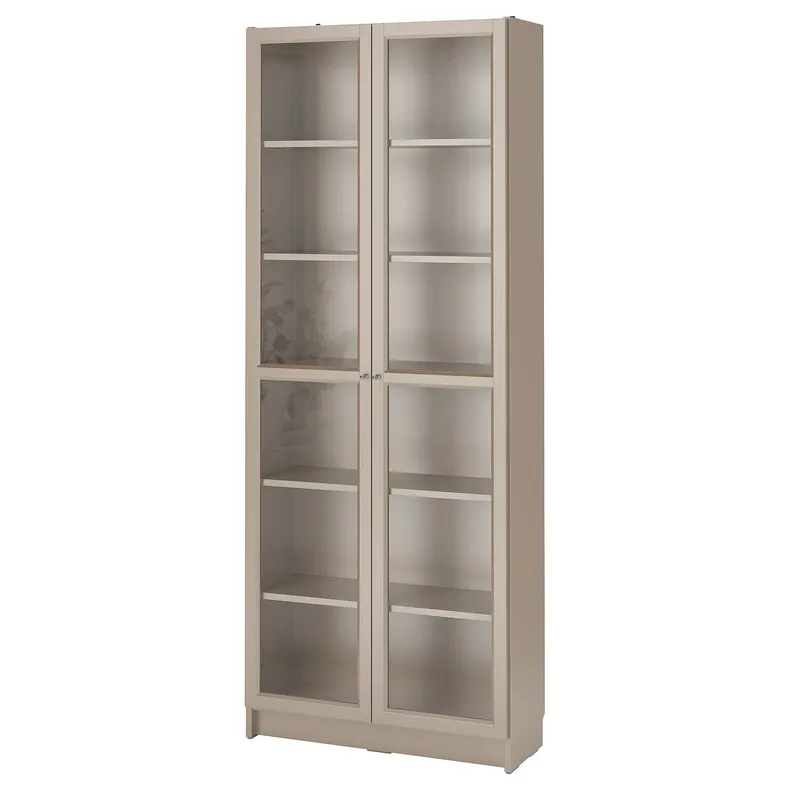 IKEA BILLY БИЛЛИ, шкаф книжный со стеклянными дверьми, серый / металлический эффект, 80x30x202 см 004.156.03 фото №1