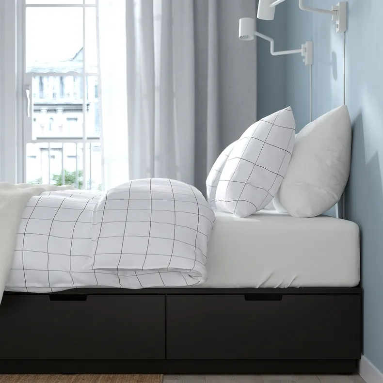 IKEA NORDLI НОРДЛИ, кровать с отд д / хранения и матрасом, антрацит / акреамн твердый, 160x200 см 995.368.75 фото №5
