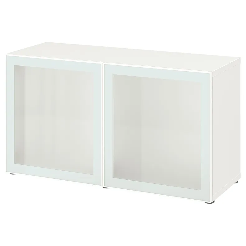 IKEA BESTÅ БЕСТО, стеллаж со стеклянн дверьми, белое стекловик / белое / светло-зеленое матовое стекло, 120x42x64 см 094.892.27 фото №1