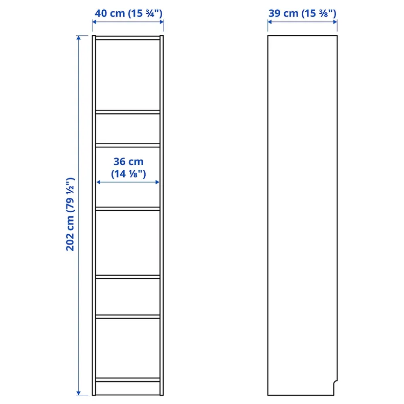IKEA BILLY БІЛЛІ, книжкова шафа, білий, 40x40x202 см 104.019.31 фото №3