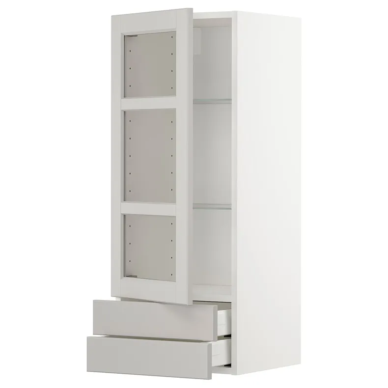 IKEA METOD МЕТОД / MAXIMERA МАКСІМЕРА, навісна шафазі скляними двер / 2 шухл, білий / світло-сірий Lerhyttan, 40x100 см 794.657.51 фото №1
