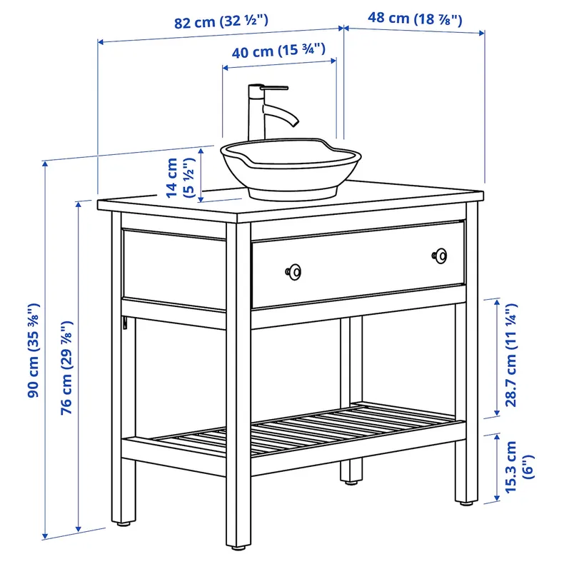 IKEA HEMNES ХЕМНЭС / VÄSTERSJÖN ВЭСТЕРШЁН, шкаф с ящиком/раковина/смеситель, белый, 82x48x90 см 895.684.71 фото №6