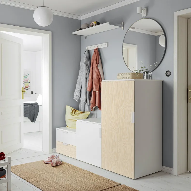 IKEA PLATSA ПЛАТСА, гардероб 2-дверный+2 ящика, белый Kalbåden / эффект живой сосны FONNES белый, 180x57x123 см 295.009.88 фото №2