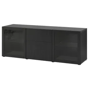 IKEA BESTÅ БЕСТО, модуль для зберігання із шухлядами, чорно-коричневий ЛАППВІКЕН / СІНДВІК чорно-коричневий прозоре скло, 180x42x65 см 393.251.02 фото