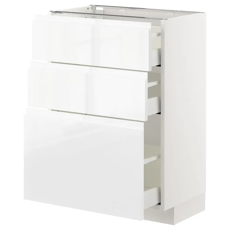 IKEA METOD МЕТОД / MAXIMERA МАКСИМЕРА, напольный шкаф с 3 ящиками, белый / Воксторп глянцевый / белый, 60x37 см 792.550.60 фото №1