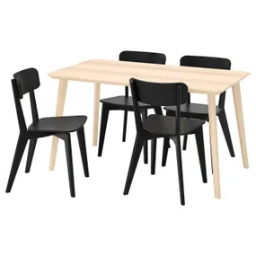 IKEA LISABO ЛІСАБО / LISABO ЛІСАБО, стіл+4 стільці, шпон ясеня/чорний, 140x78 см 893.855.32 фото