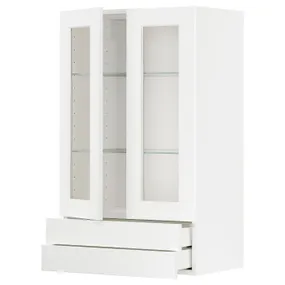 IKEA METOD МЕТОД / MAXIMERA МАКСІМЕРА, шафа навісна, 2 скл дверцят / 2 шухл, білий Енкопінг / білий імітація дерева, 60x100 см 594.735.06 фото