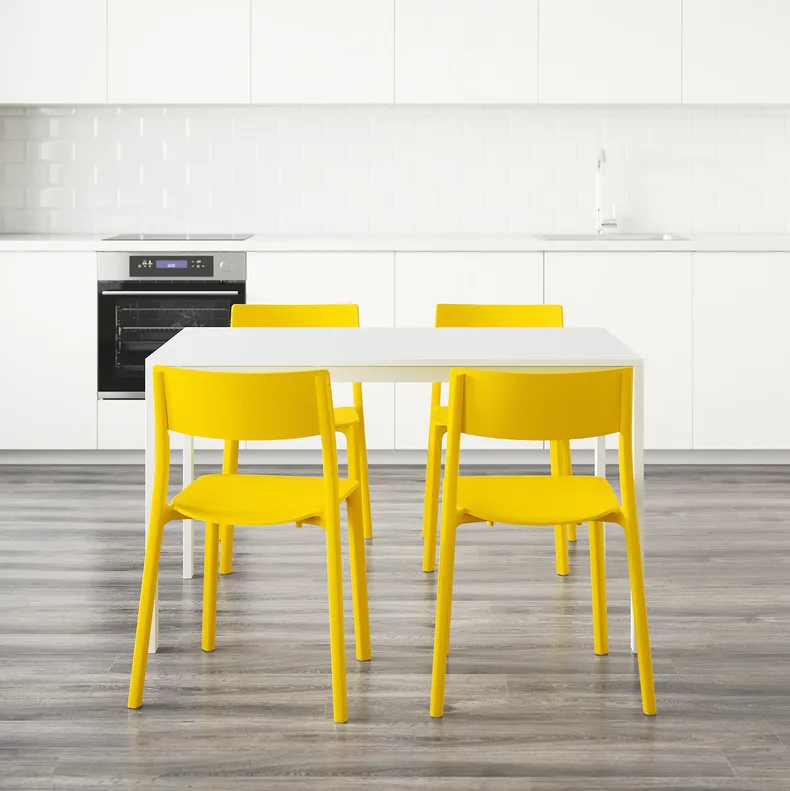 IKEA MELLTORP МЕЛЬТОРП / JANINGE ЯН-ИНГЕ, стол и 4 стула, белый / желтый, 125 см 391.614.88 фото №7