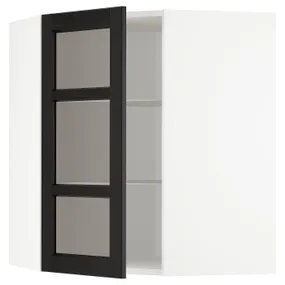 IKEA METOD МЕТОД, кутова настін шафа, полиці / скл двер, білий / ЛЕРХЮТТАН чорна морилка, 68x80 см 892.575.77 фото