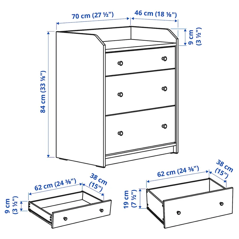 IKEA HAUGA ХАУГА, комод із 3 шухлядами, сірий, 70x84 см 404.568.99 фото №7