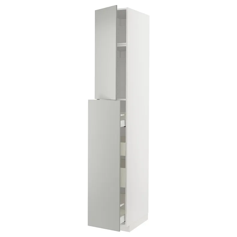IKEA METOD МЕТОД / MAXIMERA МАКСИМЕРА, высокий шкаф / выдвижн секция / 1дв / 4ящ, белый / светло-серый, 40x60x240 см 495.392.11 фото №1