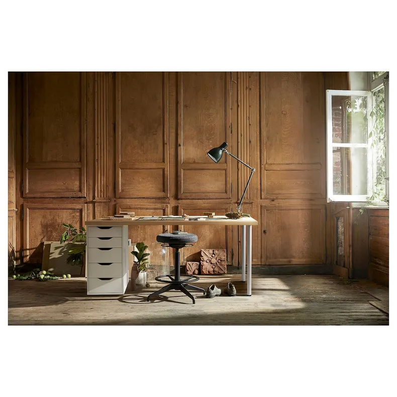 IKEA LAGKAPTEN ЛАГКАПТЕН / ALEX АЛЕКС, письменный стол, дуб, окрашенный в белый цвет, 140x60 см 094.320.14 фото №4