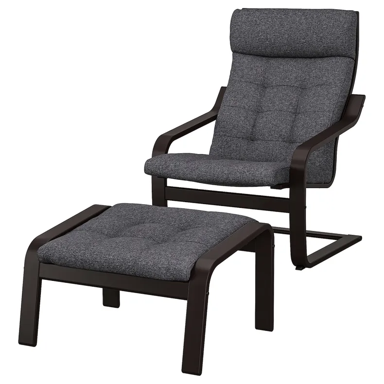 IKEA POÄNG ПОЭНГ, кресло с табуретом для ног, черный / коричневый / темно-серый 495.020.81 фото №1