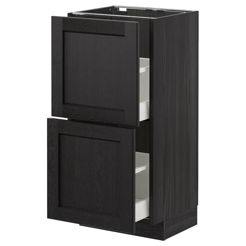 IKEA METOD МЕТОД, напольный шкаф с 2 ящиками, черный / Лерхиттан с черными пятнами, 40x37 см 592.602.27 фото №1