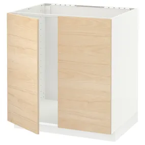 IKEA METOD МЕТОД, підлогова шафа для мийки+2 дверцят, білий / АСКЕРСУНД під світлий ясен, 80x60 см 894.547.90 фото