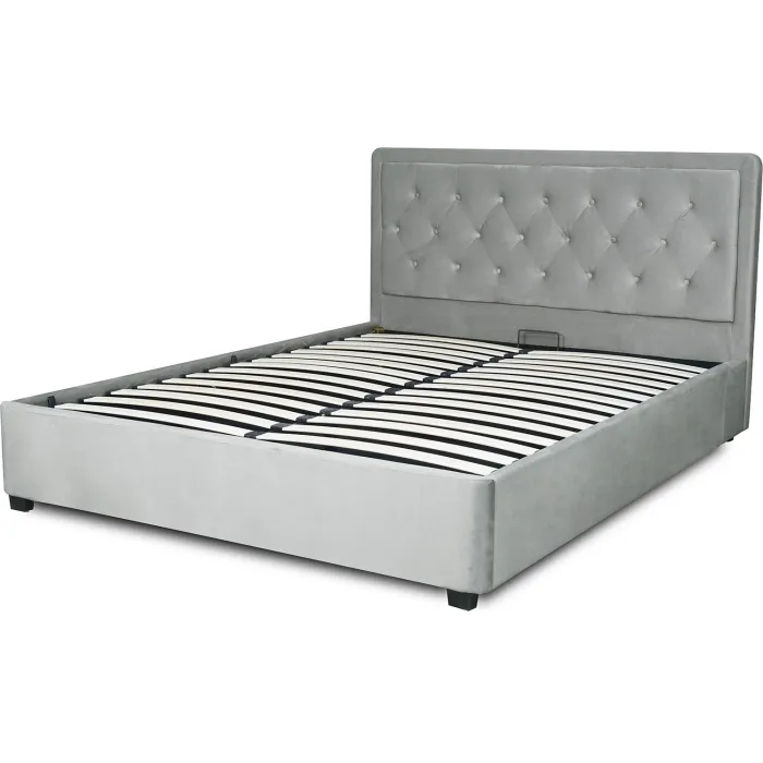 Кровать двуспальная бархатная MEBEL ELITE CROS Velvet, 160x200 см, Серый фото №1