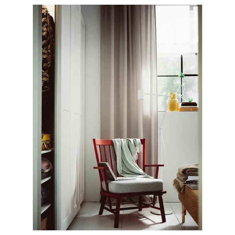 IKEA PERSBOL ПЕРСБОЛЬ, крісло, коричнево-червоний / ТІББЛЕБЮ бежевий / сірий 705.259.19 фото №6