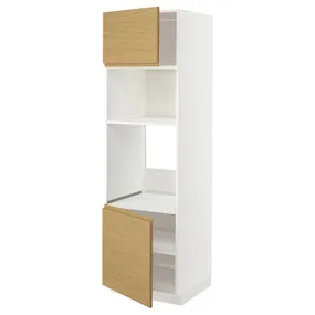 IKEA METOD МЕТОД, вис шаф д / дух / мікр печі / 2 двер / пол, білий / Voxtorp імітація. дуб, 60x60x200 см 595.388.38 фото