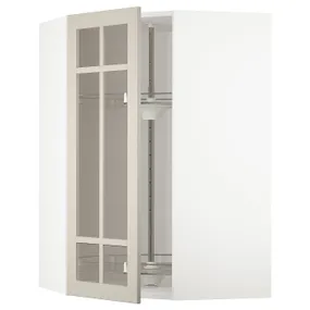 IKEA METOD МЕТОД, кутова настін шафа / об сек / скл двер, білий / стенсундський бежевий, 68x100 см 194.079.81 фото