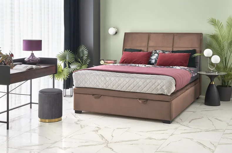 Кровать двуспальная HALMAR CONTINENTAL 2 Velvet 160х200 см - обивка бежевая фото №2