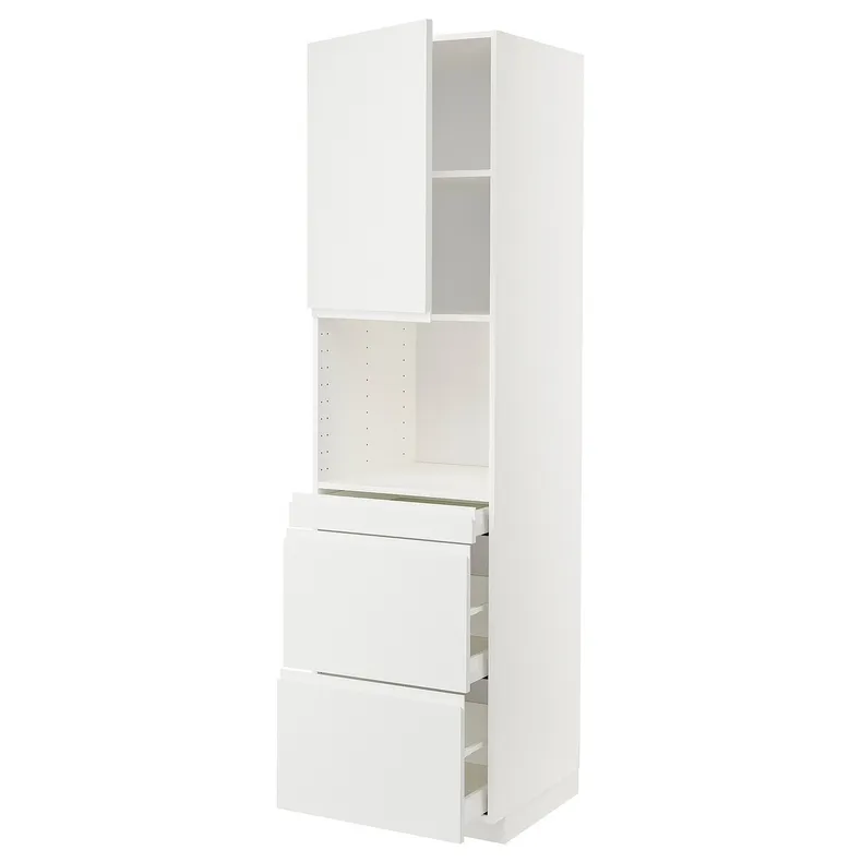 IKEA METOD МЕТОД / MAXIMERA МАКСИМЕРА, высокий шкаф д / СВЧ / дверца / 3ящика, белый / Воксторп матовый белый, 60x60x220 см 594.608.96 фото №1