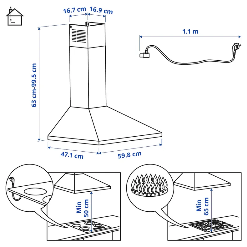 IKEA RYTMISK РЮТМІСК, настінна витяжка, нержавіюча сталь, 60 см 803.889.69 фото №8