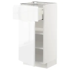 IKEA METOD МЕТОД / MAXIMERA МАКСІМЕРА, підлогова шафа з шухлядами та дверц, білий / ВОКСТОРП глянцевий / білий, 40x37 см 894.579.01 фото