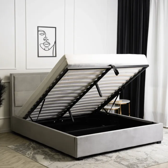 Ліжко двоспальне оксамитове MEBEL ELITE ANDRE Velvet, 160x200 см, світло-сірий фото №3
