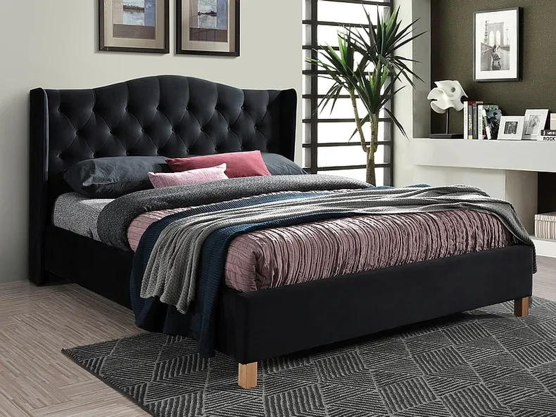 Кровать двуспальная бархатная SIGNAL ASPEN Velvet, Bluvel 19 - черный, 160x200 см фото №2