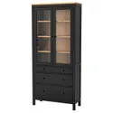 IKEA HEMNES ХЕМНЭС, шкаф-витрина с 3 ящиками, черный / коричневый / светло-коричневый, 90x197 см 504.522.97 фото thumb №1