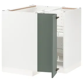 IKEA METOD МЕТОД, угловой напольн шкаф с вращающ секц, белый / бодарский серо-зеленый, 88x88 см 493.783.93 фото