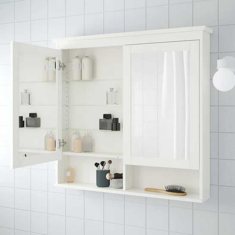 IKEA HEMNES ХЕМНЕС, шафа дзеркальна із 2 дверцятами, білий, 103x16x98 см 802.176.75 фото №2