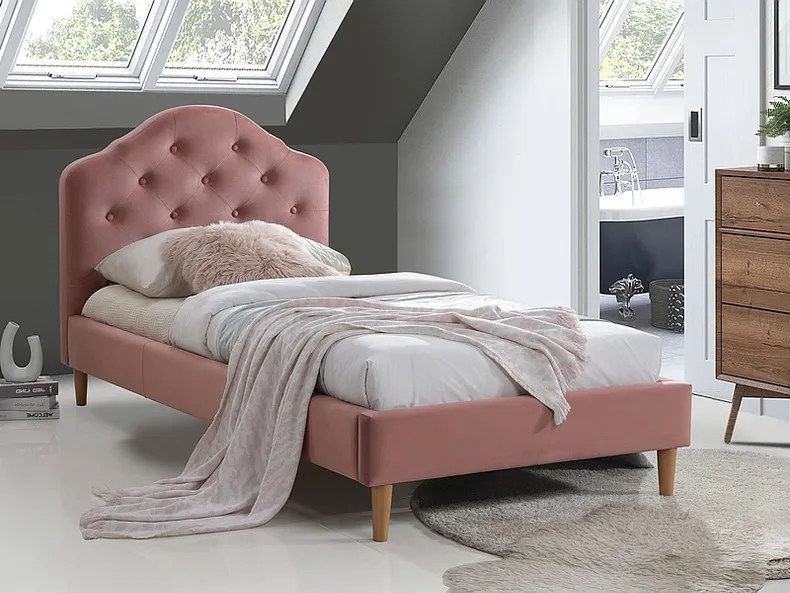 Кровать односпальная бархатная SIGNAL CHLOE VELVET, Bluvel 52 - античный розовый, 90x200 см фото №2
