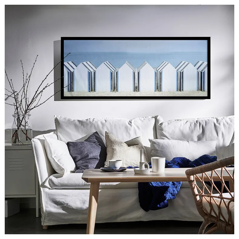 IKEA BJÖRKSTA БЬЁРКСТА, картина с рамой, пляжные домики / черный, 140x56 см 995.089.24 фото №2