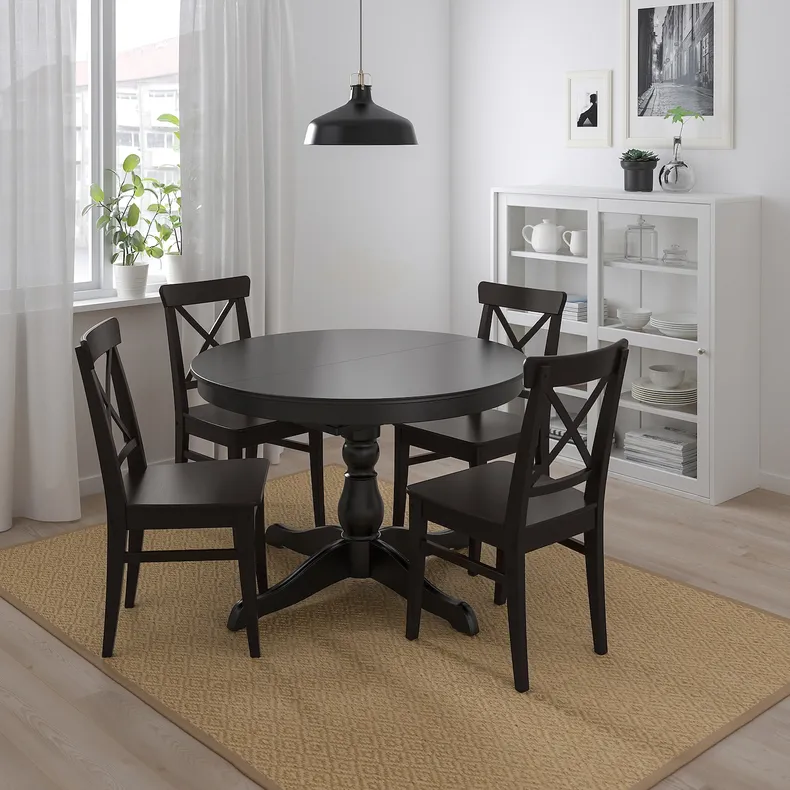 IKEA INGATORP ІНГАТОРП / INGOLF ІНГОЛЬФ, стіл+4 стільці, чорний / коричнево-чорний, 110 / 155 см 794.004.96 фото №2