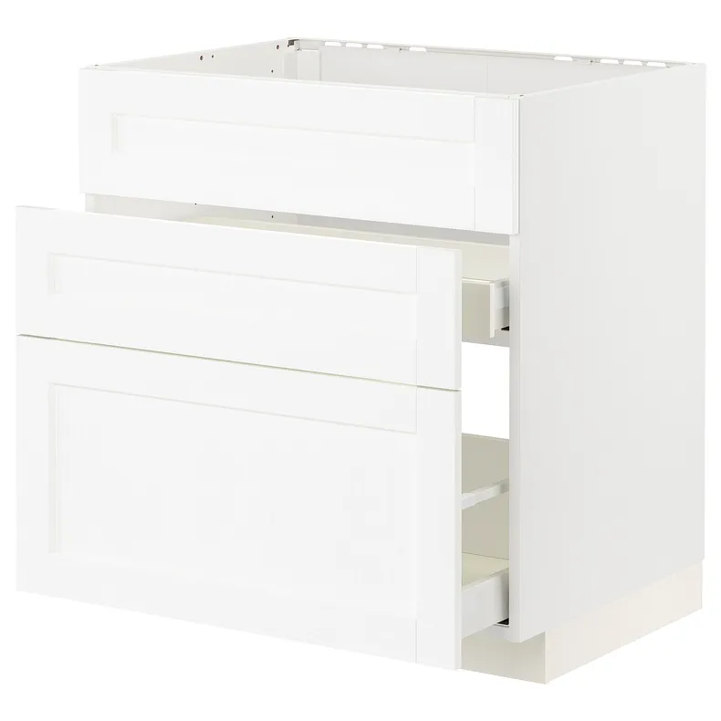 IKEA METOD МЕТОД / MAXIMERA МАКСІМЕРА, підлог шафа д / мийки+3 фр пан / 2 шух, білий Енкопінг / білий імітація дерева, 80x60 см 994.734.01 фото №1