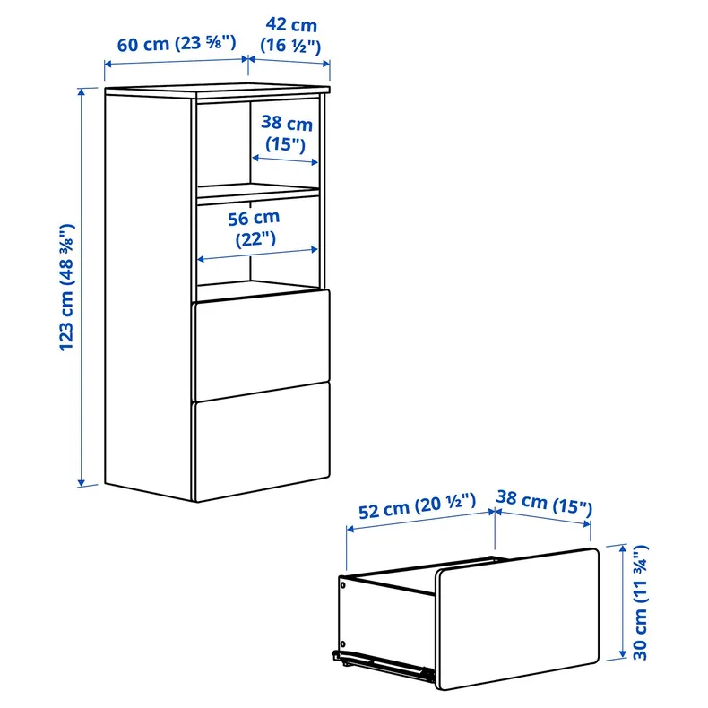 IKEA SMÅSTAD СМОСТАД / PLATSA ПЛАТСА, стеллаж, Белая рама с 2 выдвижными ящиками, 60x42x123 см 094.208.84 фото №7