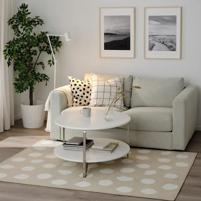 IKEA BOGENSE БОГЕНСЕ, килим, короткий ворс, бежевий / білий в цятку, 133x195 см 205.270.58 фото №2