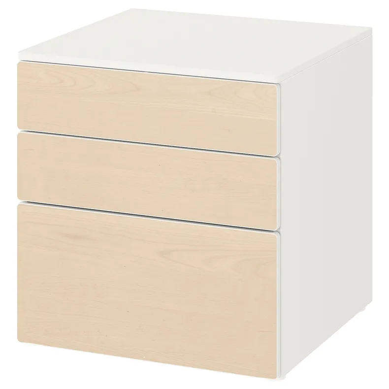 IKEA SMÅSTAD СМОСТАД / PLATSA ПЛАТСА, комод с 3 ящиками, белый / берёзовый, 60x57x63 см 493.875.71 фото №1