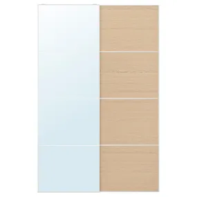 IKEA AULI АУЛІ / MEHAMN МЕХАМН, розсувні дверцята, 2 шт., алюмінієве дзеркало/2шт дуб тонований білий, 150x236 см 395.603.02 фото