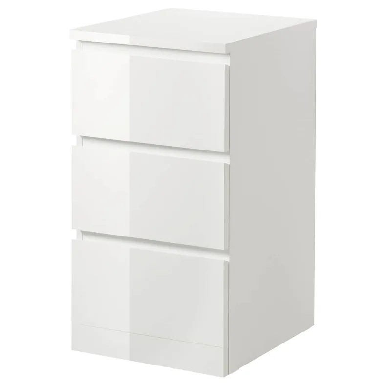 IKEA MALM МАЛЬМ, комод с 3 ящиками, белый глянец, 40x78 см 904.240.52 фото №1