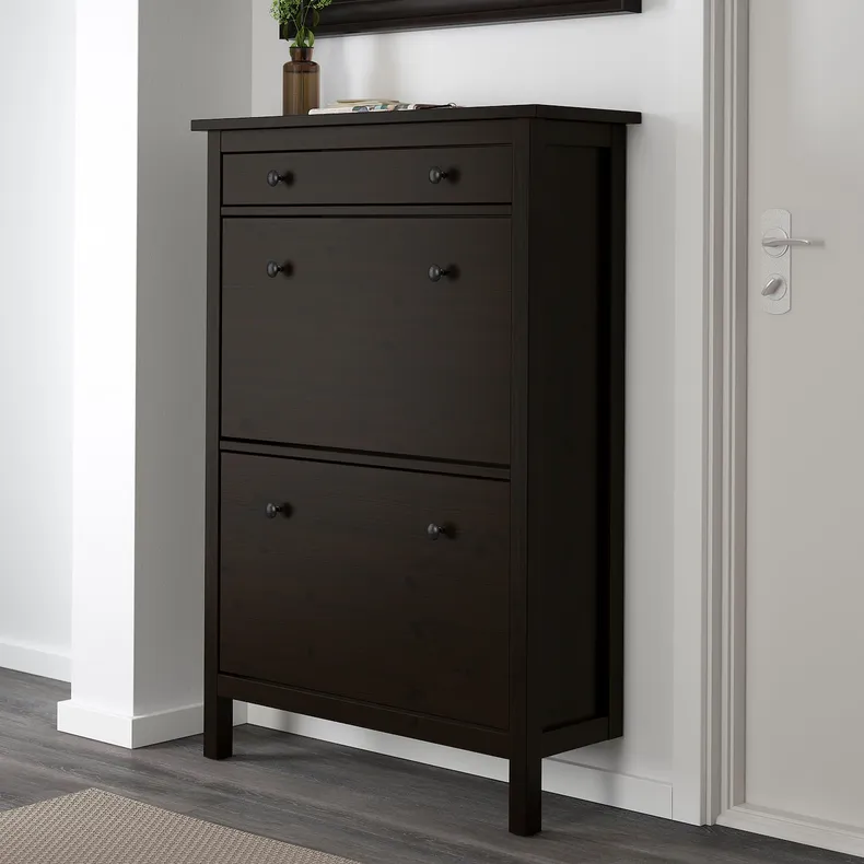 IKEA HEMNES ХЕМНЕС, шафа для взуття з 2 відділеннями, чорний і коричневий, 89x30x127 см 402.169.08 фото №2