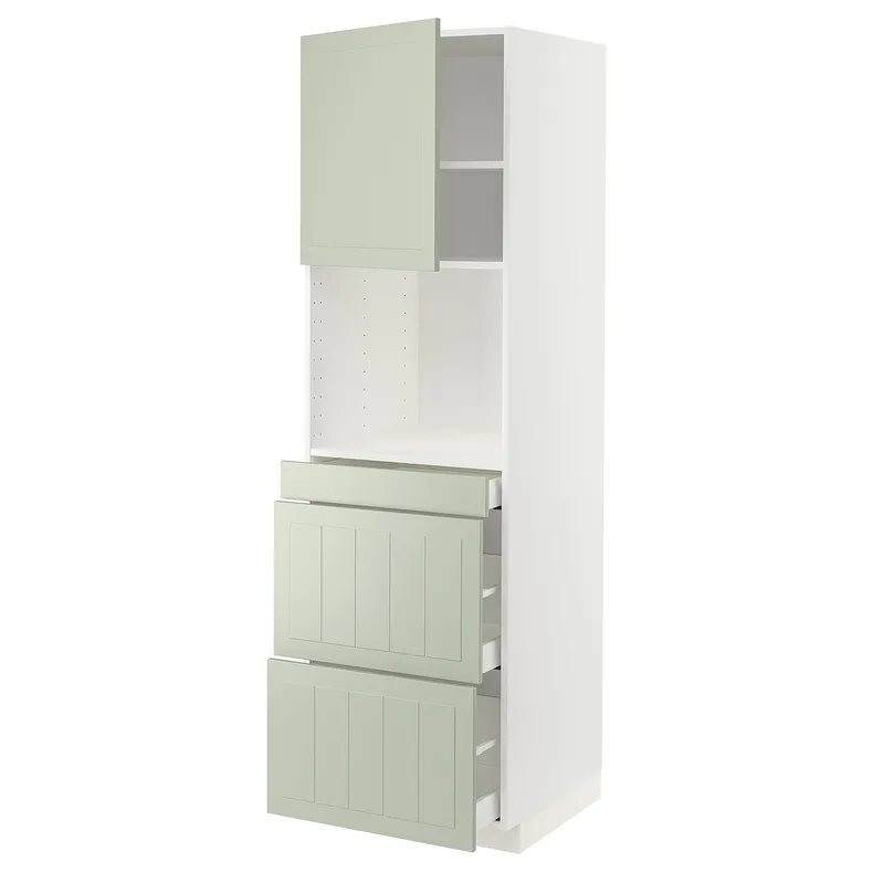 IKEA METOD МЕТОД / MAXIMERA МАКСИМЕРА, высокий шкаф д / СВЧ / дверца / 3ящика, белый / светло-зеленый, 60x60x200 см 394.870.57 фото №1