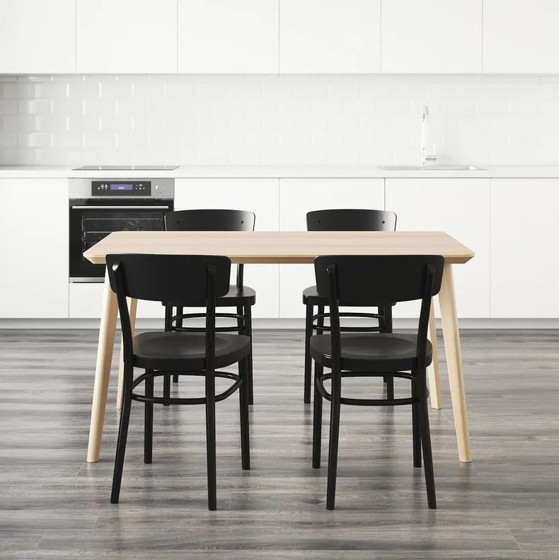 IKEA LISABO ЛІСАБО / IDOLF ІДОЛЬФ, стіл+4 стільці, шпон ясеня / чорний, 140x78 см 991.614.85 фото №3