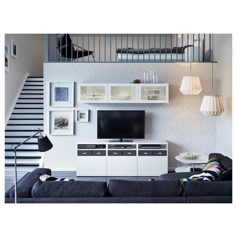 IKEA BESTÅ БЕСТО, шкаф для ТВ, комбин / стеклян дверцы, белый / Лапвикен белое прозрачное стекло, 180x42x192 см 794.071.91 фото №13